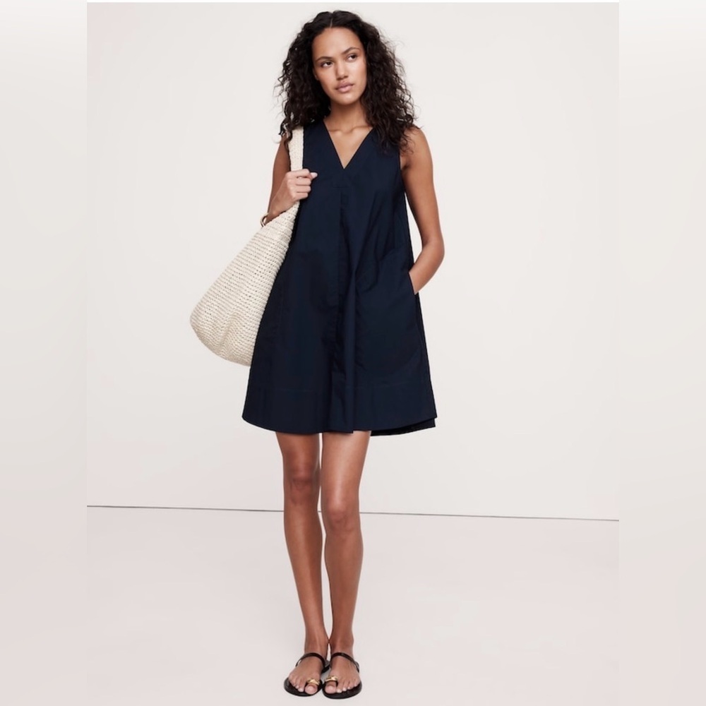 NWT Banana Republic Cotton Poplin Swing Mini Tapestry Navy Blue Sz Medium